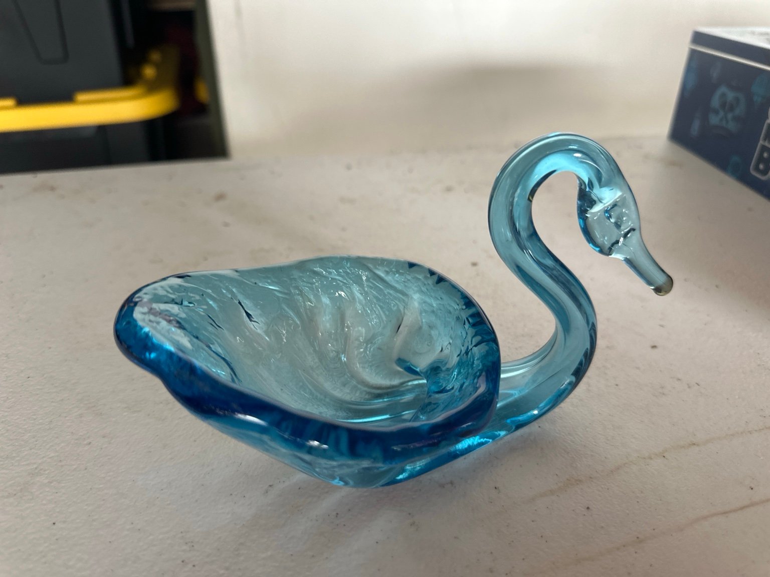 Vintage Blue Art Glass Swan Dish – Aqua & Cobalt Hand-Blown Swan Bowl - Image 4