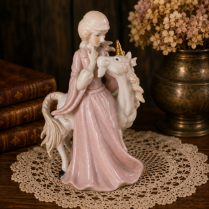 Vintage Pink Girl Riding Unicorn Porcelain Figurine