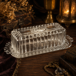 Vintage Hazel Atlas Art Deco Clear ribbed Glass Covered Covered Dish – butter dish