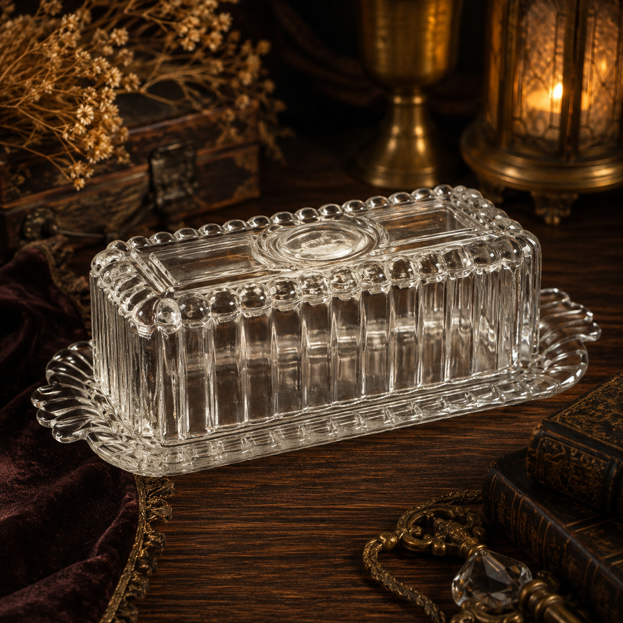 Vintage Hazel Atlas Art Deco Clear ribbed Glass Covered Covered Dish – butter dish