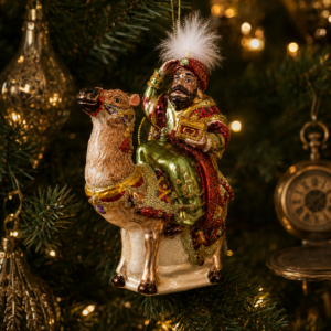 Hand-Painted Blown Glass Wiseman Riding Camel Christmas Ornament