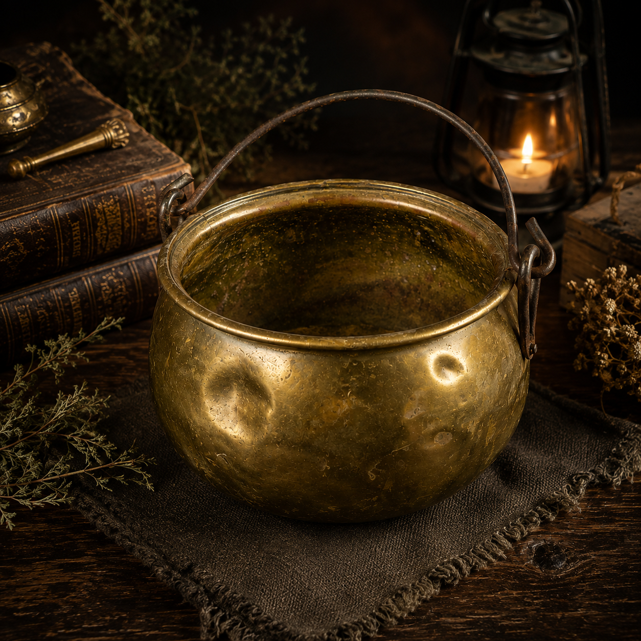 Antique Brass Handled Cauldron – Large Vintage Decorative Pot