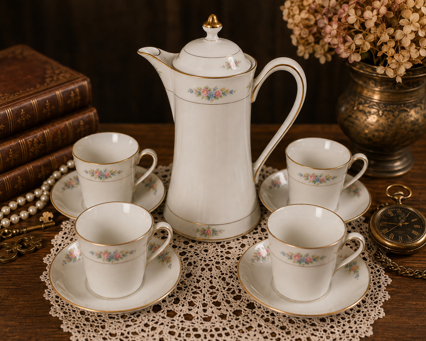 Antique Noritake Sedan Nippon Hand Painted Floral Tea Coffee Set – 9 Pieces