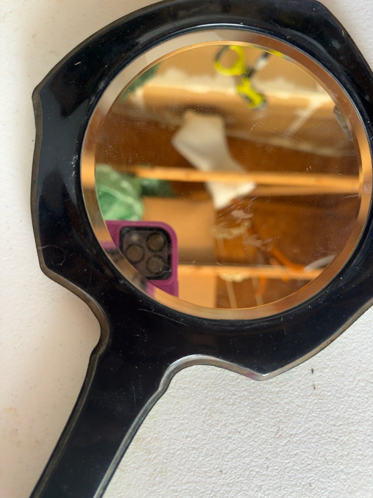 Vintage Art Nouveau Style Green Hand Mirror – Floral Inlay - Image 6
