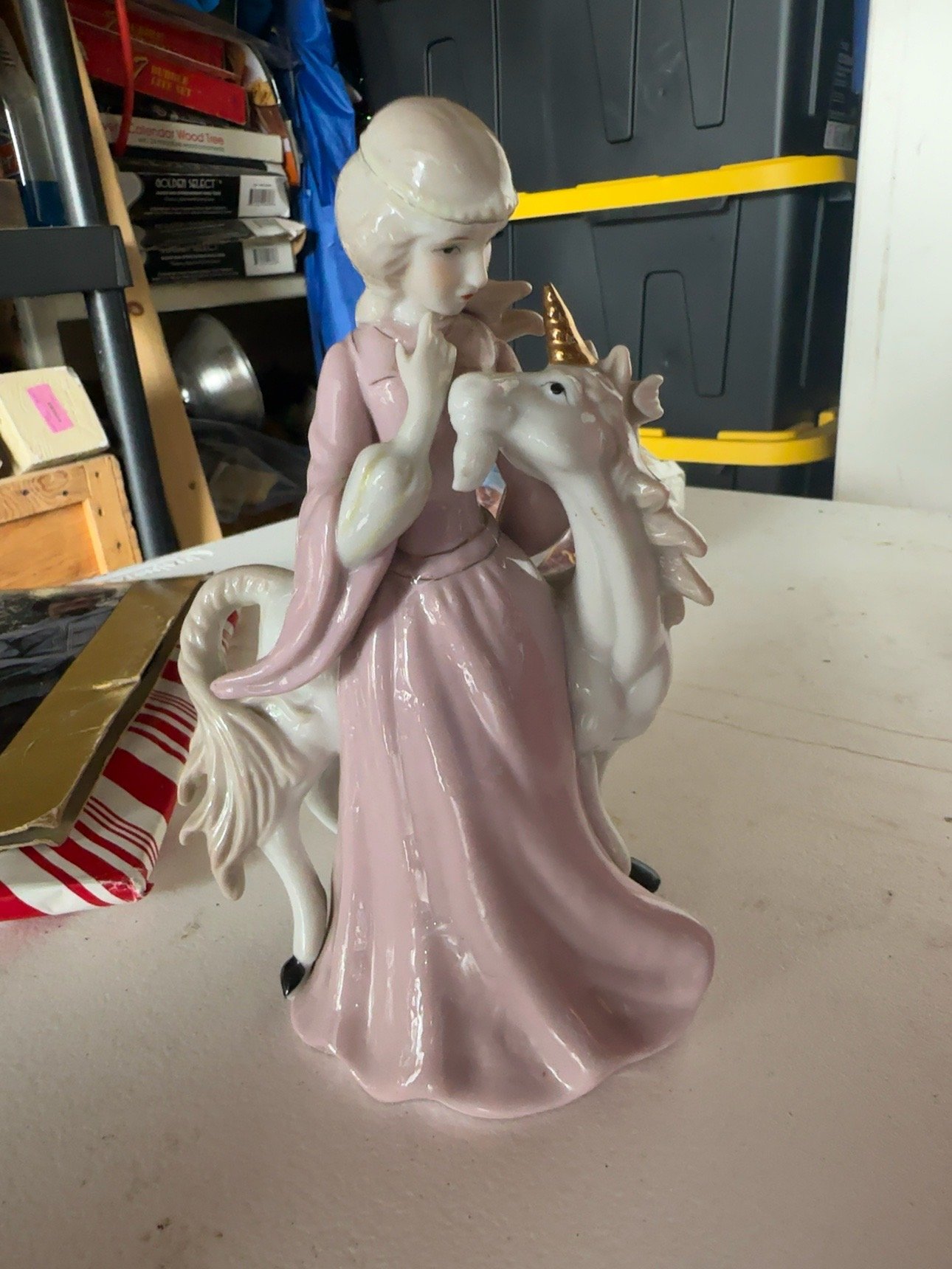 Vintage Pink Girl Riding Unicorn Porcelain Figurine - Image 2