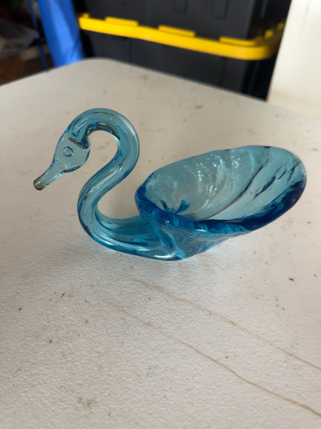 Vintage Blue Art Glass Swan Dish – Aqua & Cobalt Hand-Blown Swan Bowl - Image 2