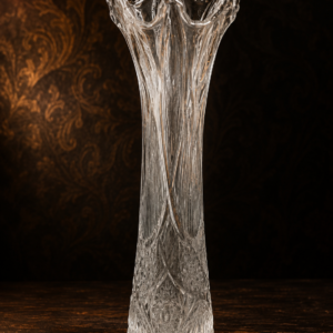 Vintage Cut Crystal Fluted Vase – Tall Ruffled Scalloped Rim, Heavy Glass