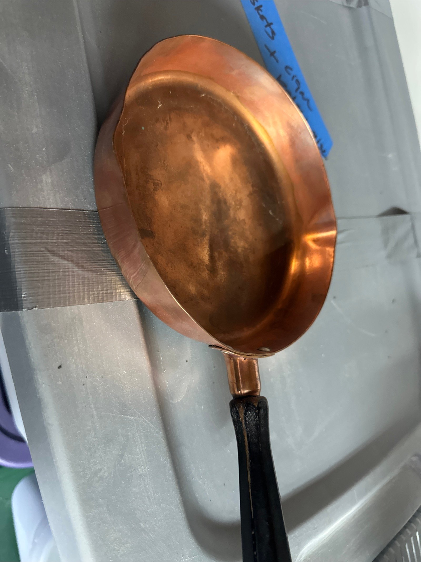 Antique Solid Copper Cooking Pan with Black Handle & Hanging Ring - Image 2