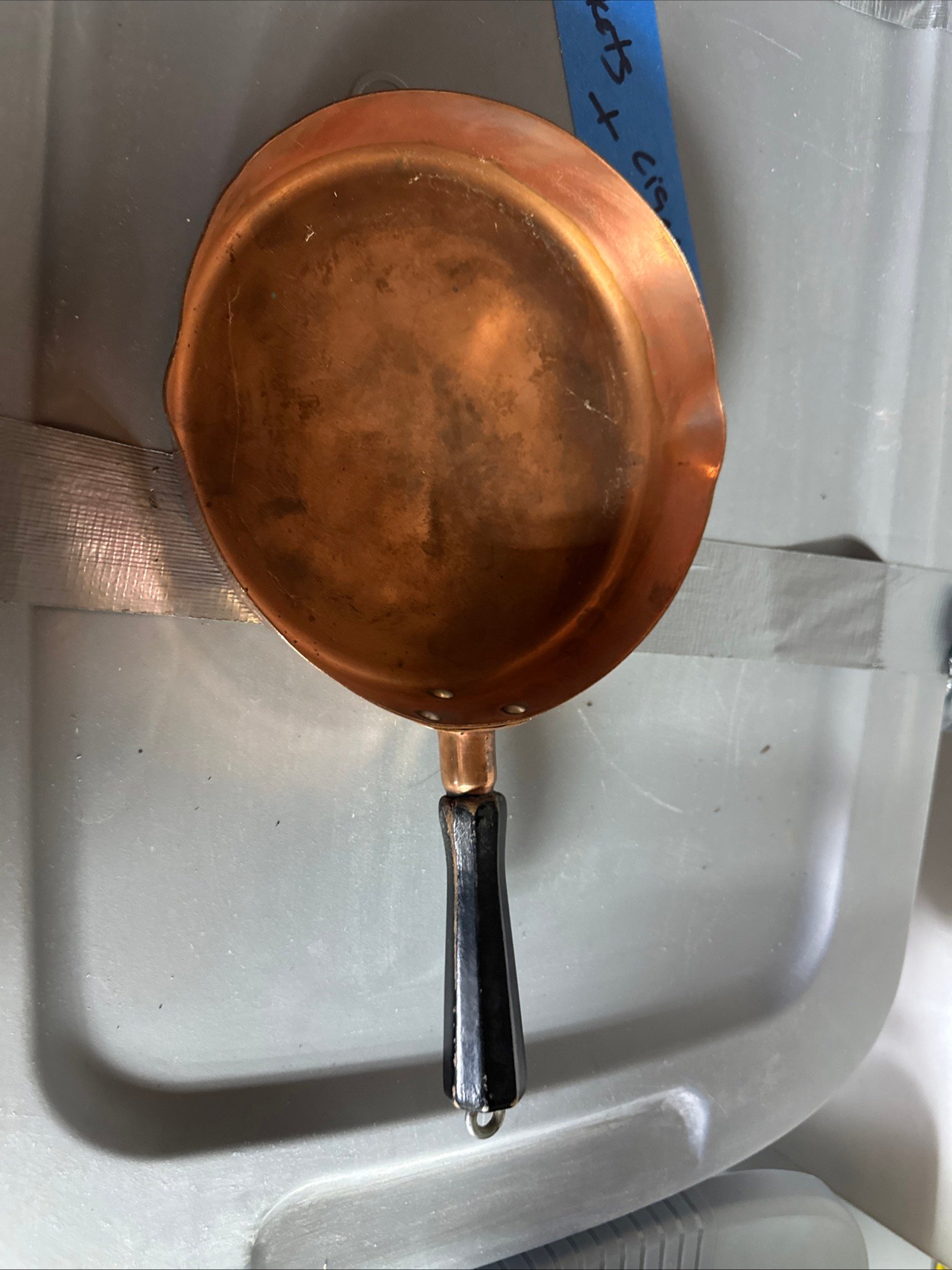 Antique Solid Copper Cooking Pan with Black Handle & Hanging Ring - Image 3