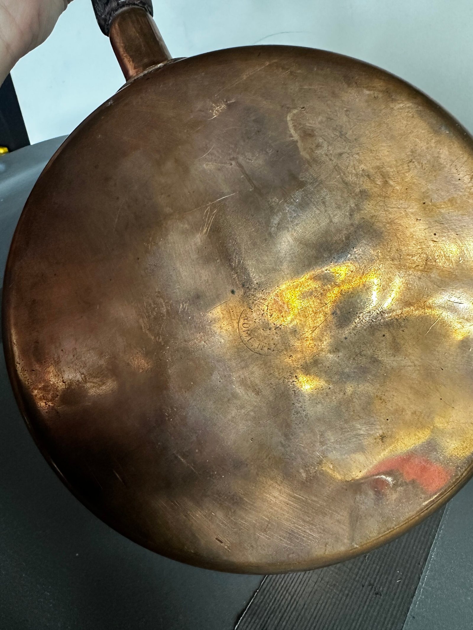 Antique Solid Copper Cooking Pan with Black Handle & Hanging Ring - Image 6
