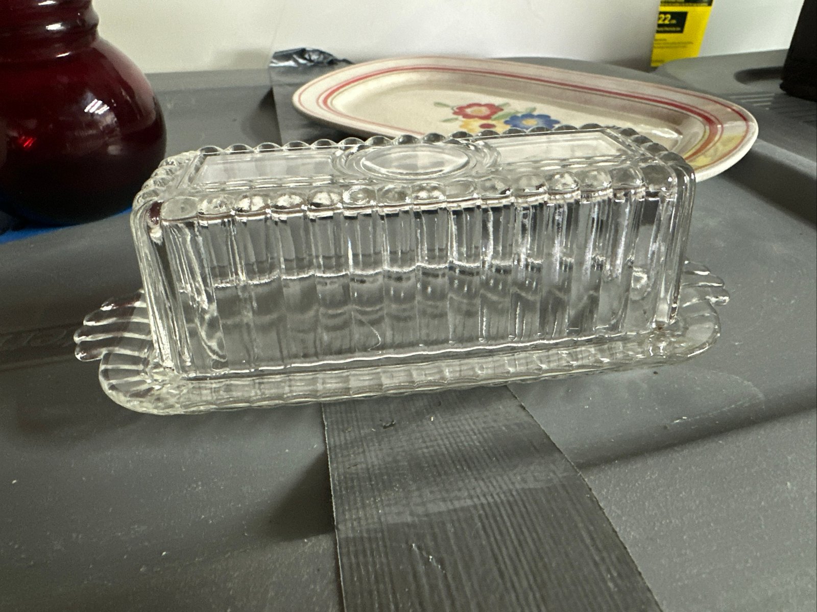 Vintage Hazel Atlas Art Deco Clear ribbed Glass Covered Covered Dish – butter dish - Image 2