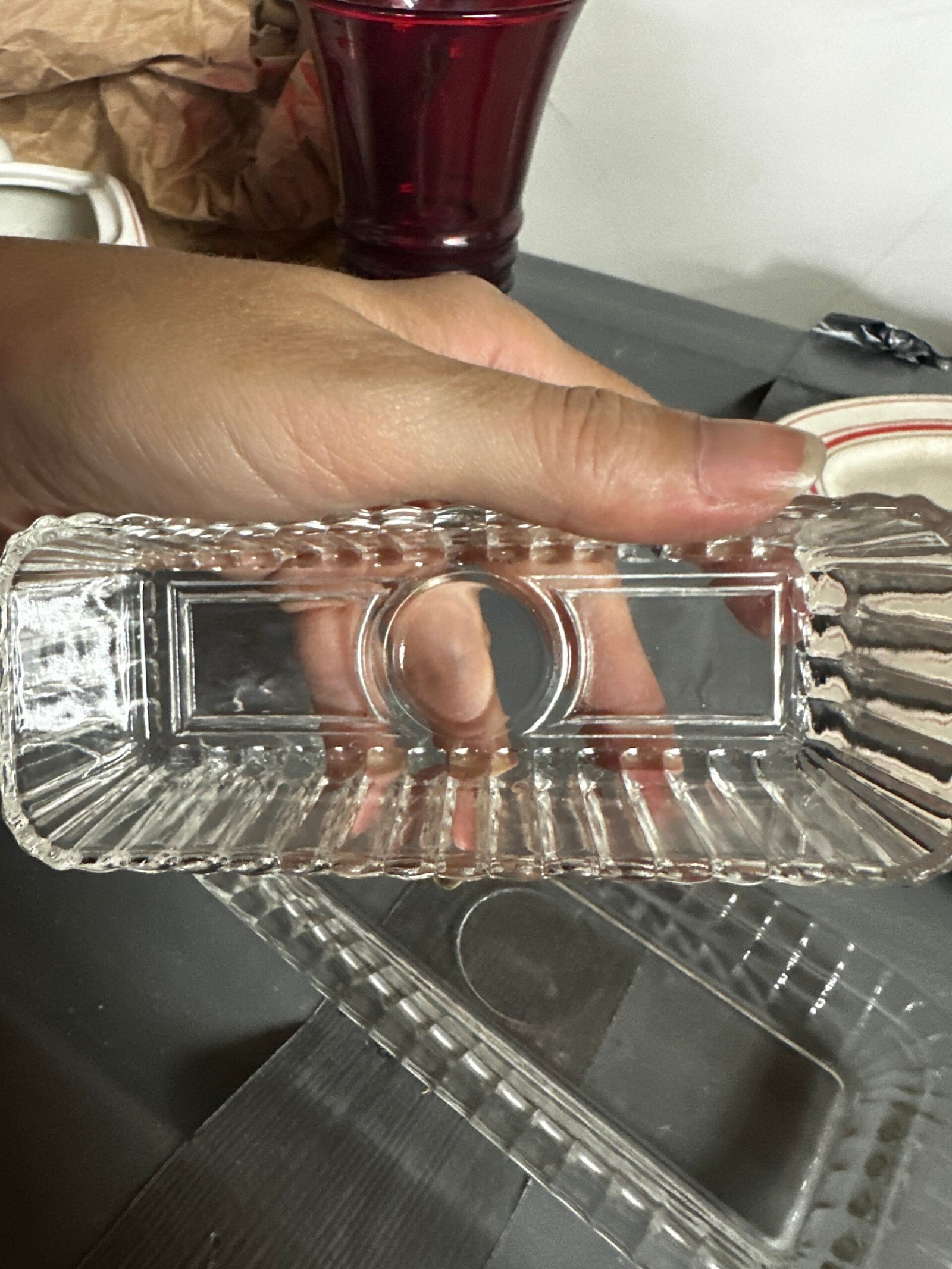 Vintage Hazel Atlas Art Deco Clear ribbed Glass Covered Covered Dish – butter dish - Image 8