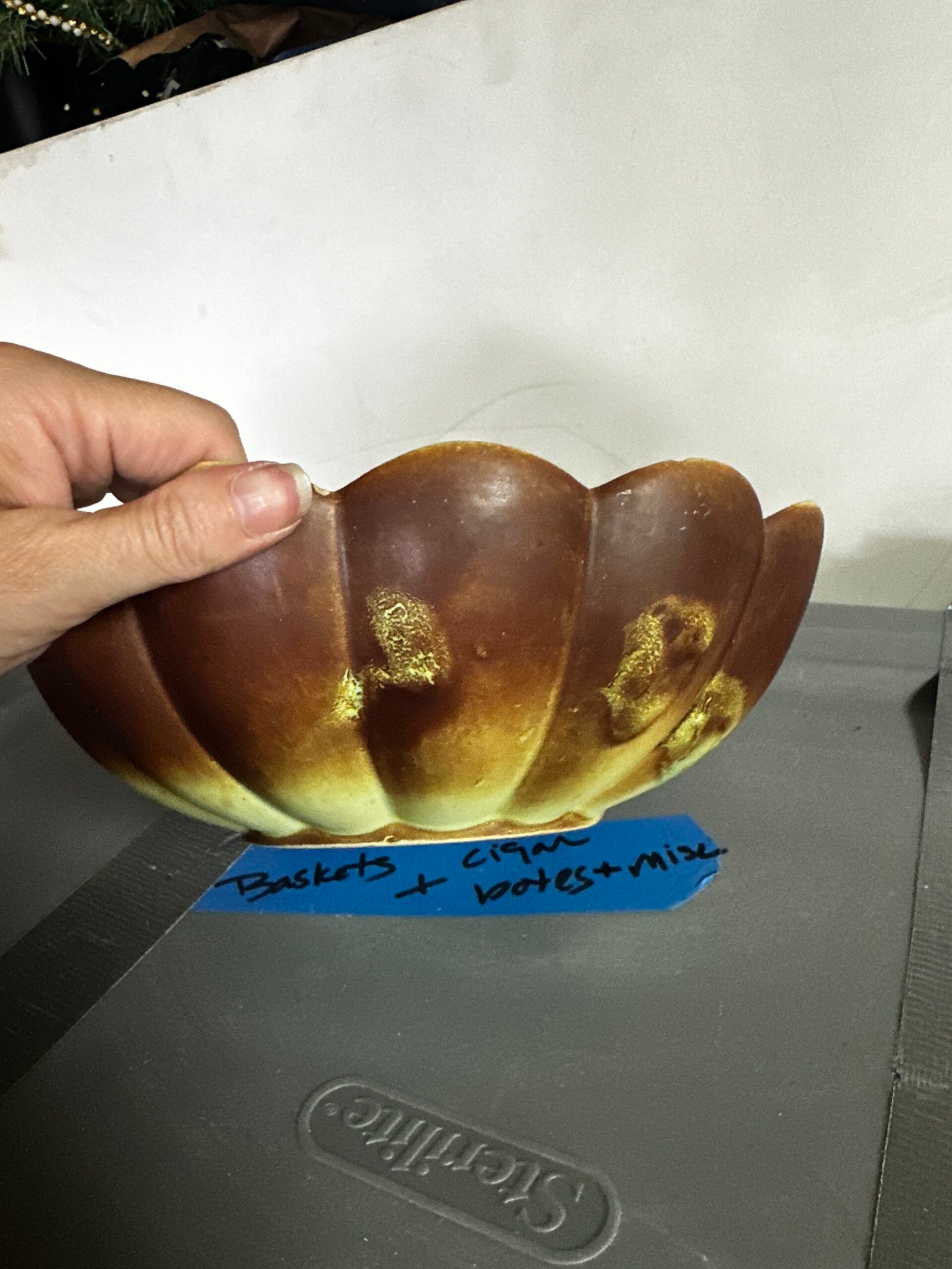 Vintage RumRill Art Pottery Flower Bowl 16-inch Green & Brown Glaze - Image 8