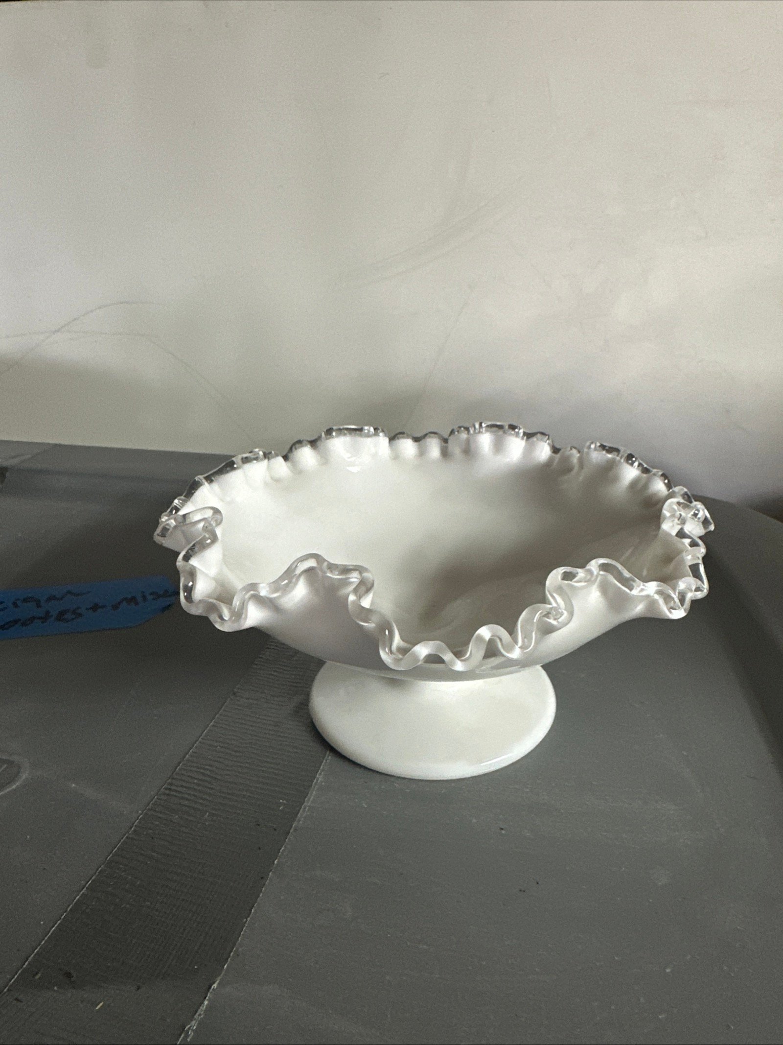 Vintage Fenton Silver Crest Milk Glass Pedestal Compote Ruffled Bowl - Image 2