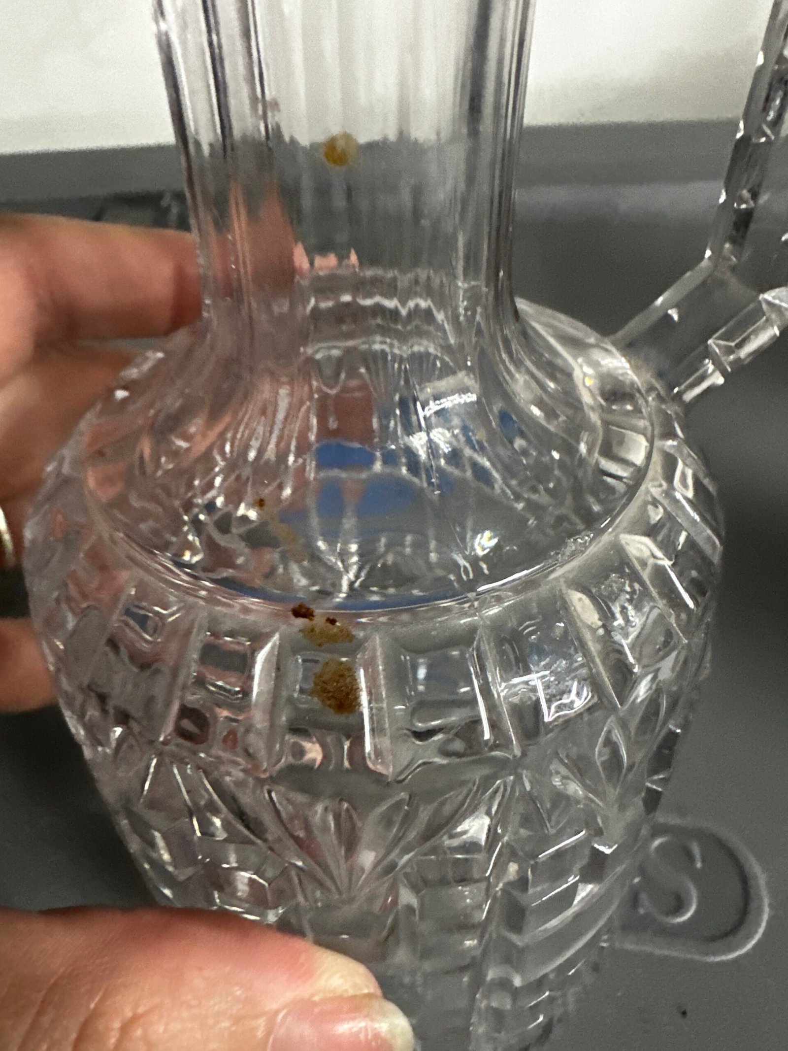Vintage Cut Pressed Glass Pitcher – Geometric Pattern & Faceted Handle - Image 4