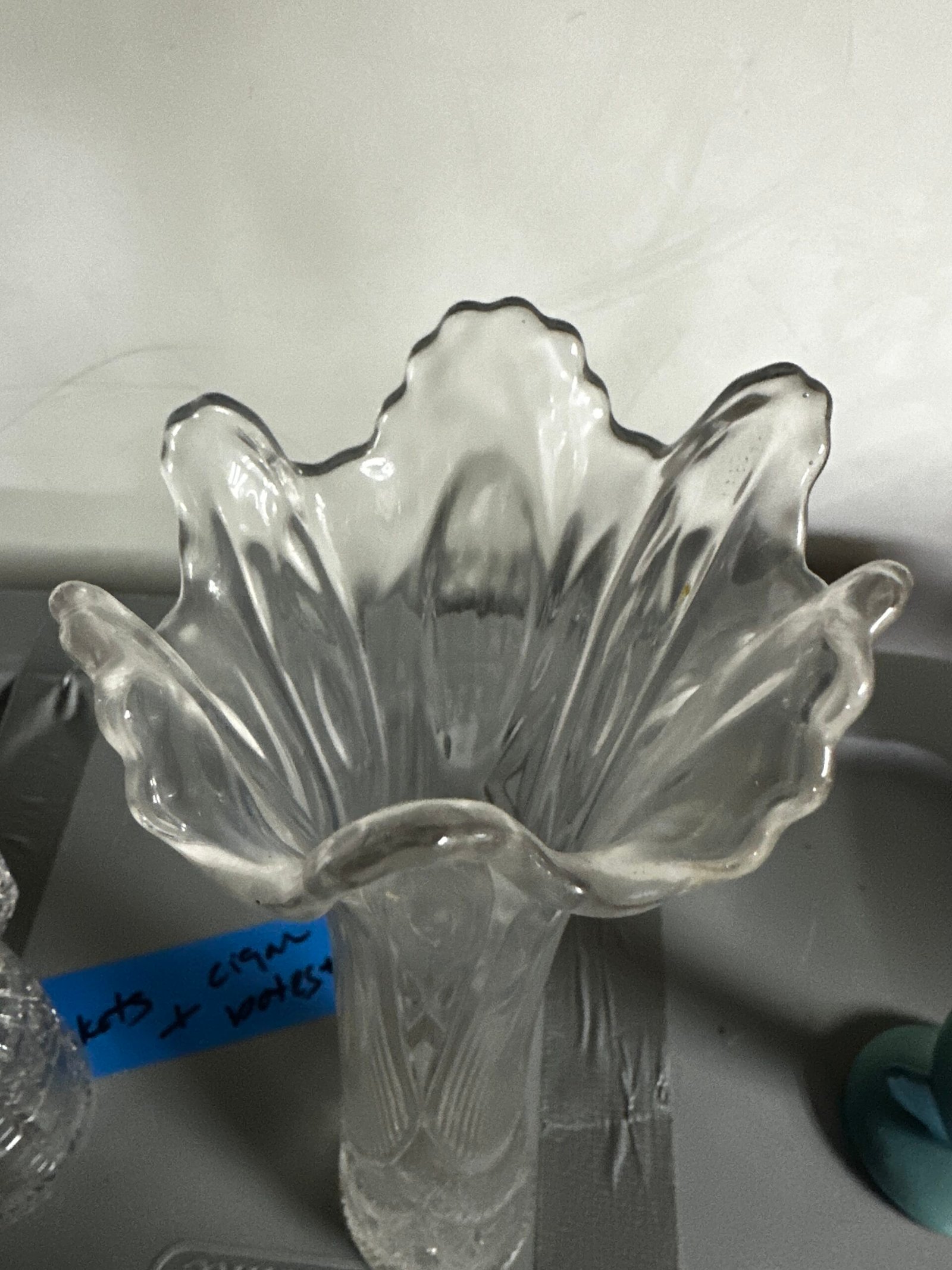 Vintage Cut Crystal Fluted Vase – Tall Ruffled Scalloped Rim, Heavy Glass - Image 4