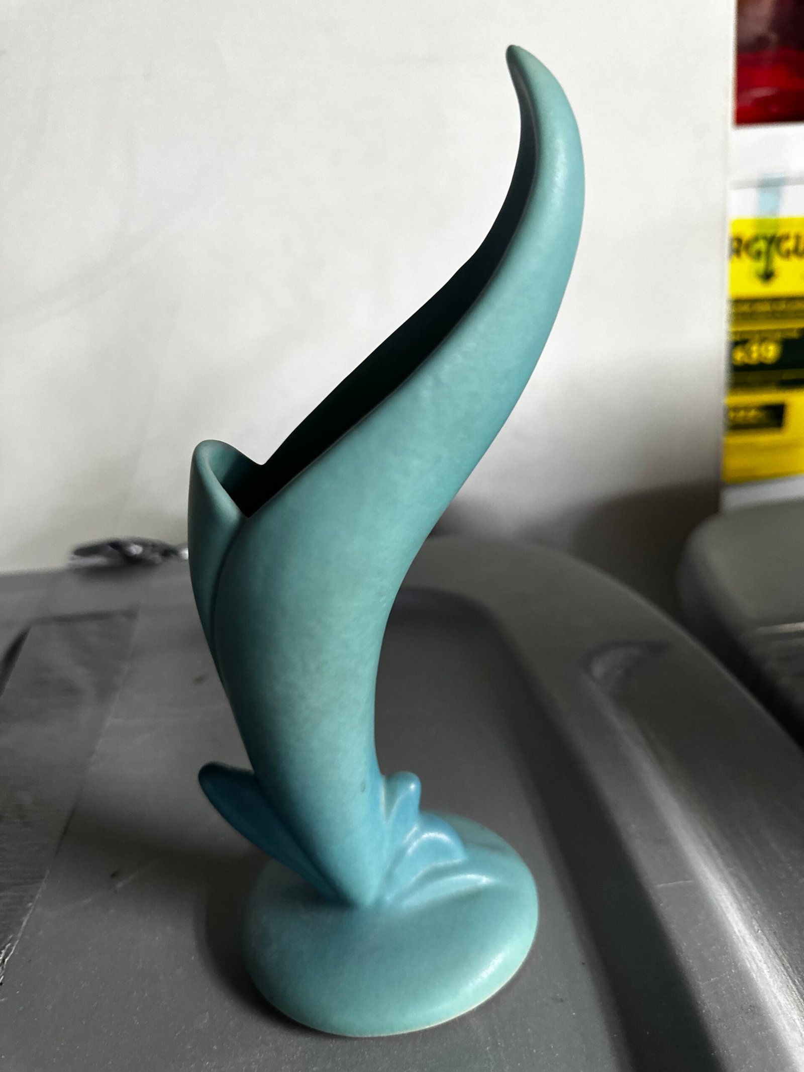 #1 Vintage Van Briggle Art Pottery birds of Paradise Spiderwort Vase Turquoise Matte Colorado Springs - Image 4